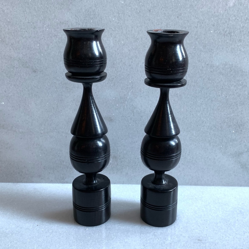 Vintage carved wood candle holders